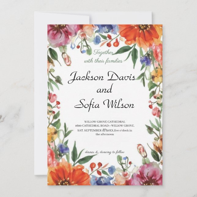 Elegante invitación a la boda de Boho Wildflower (Anverso)