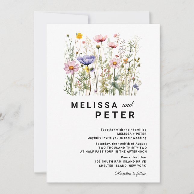 Elegante invitación a la boda de Boho Wildflower (Anverso)