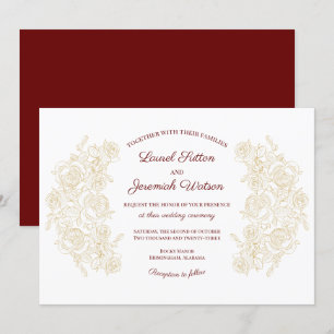 Elegante invitación a la boda de Borgoña y Rosas d