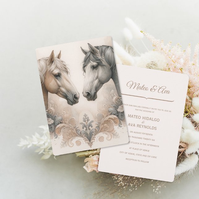 Elegante invitación a la boda de caballos (Elegant Horses Wedding Invitation (front and back))