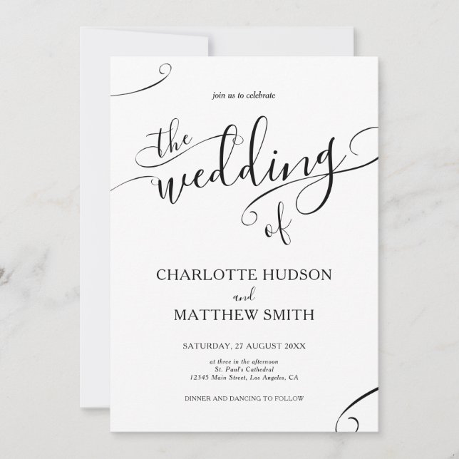 Elegante Invitación a la boda de caligrafía (Anverso)