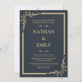 Elegante Invitación a la Boda de Carbón y Oro