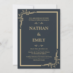 Elegante Invitación a la Boda de Carbón y Oro