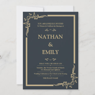Elegante Invitación a la Boda de Carbón y Oro