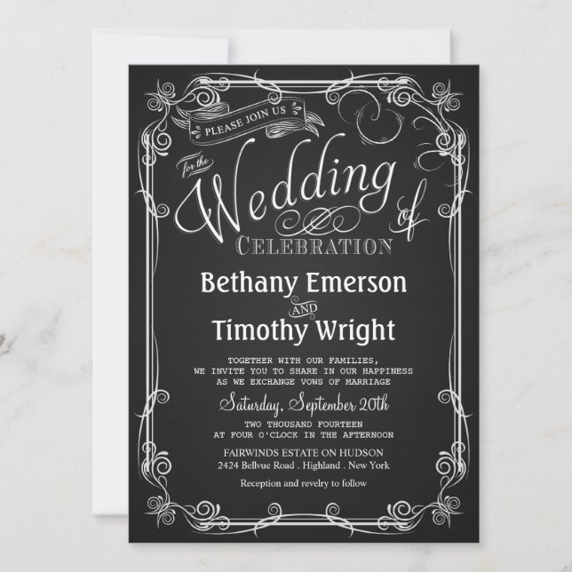 Elegante Invitación a la boda de Chalkboard (Anverso)