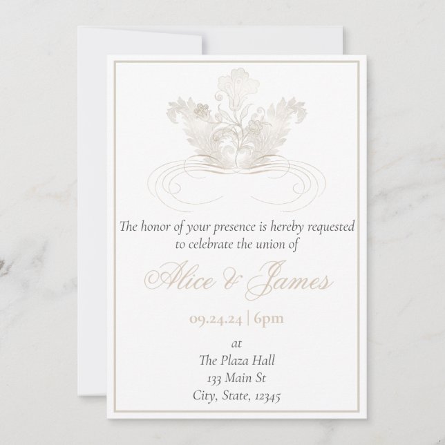 Elegante Invitación a la Boda de Champagne de Oro (Anverso)