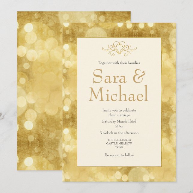 Elegante Invitación a la Boda de Champagne de Oro (Anverso / Reverso)