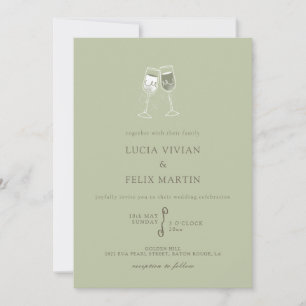 Elegante invitación a la boda de champagne verde e
