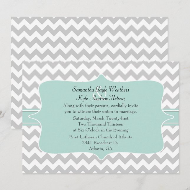 Elegante invitación a la boda de Chevron (Anverso / Reverso)