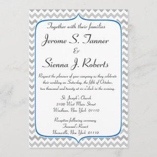 Elegante invitación a la boda de Chevron Azul y Gr