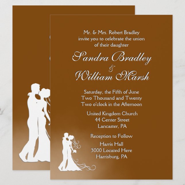 Elegante invitación a la boda de chocolate (Anverso / Reverso)