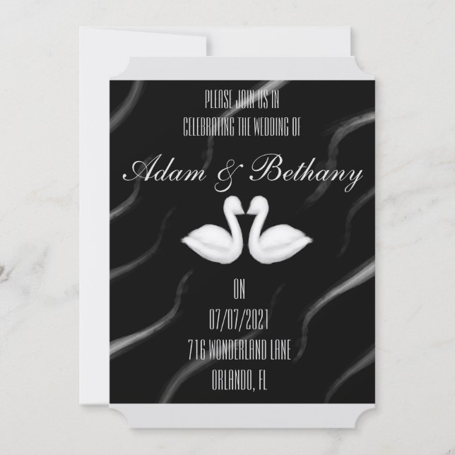Elegante invitación a la boda de cisne (Anverso)