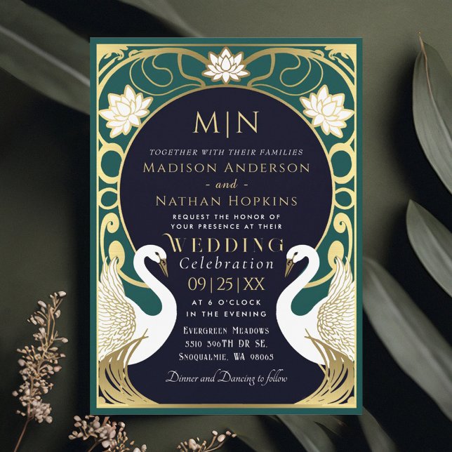 Elegante invitación a la boda de cisnes de estilo  (Subido por el creador)