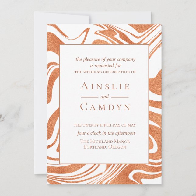 Elegante Invitación a la Boda de Cobre Marcado (Anverso)