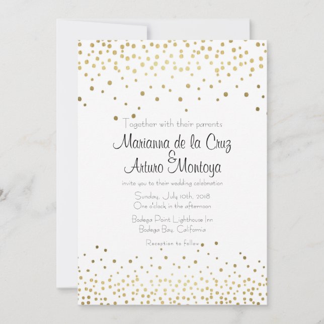 Elegante Invitación a la Boda de Confetti de Oro (Anverso)