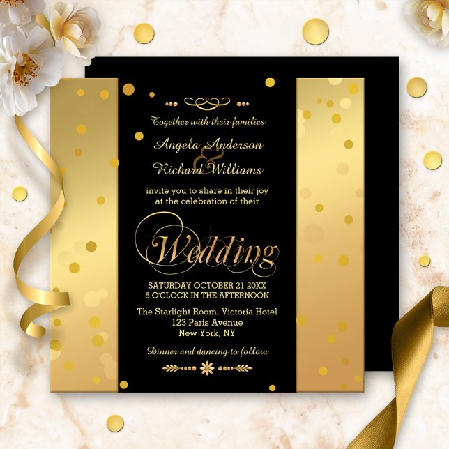 Elegante invitación a la boda de Confetti en negro (Subido por el creador)
