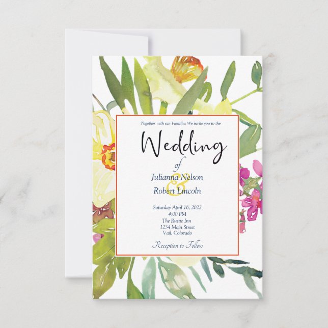 Elegante invitación a la boda de daffodils (Anverso)