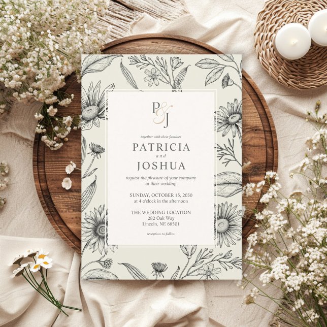 Elegante invitación a la boda de daisy con flores  (Subido por el creador)