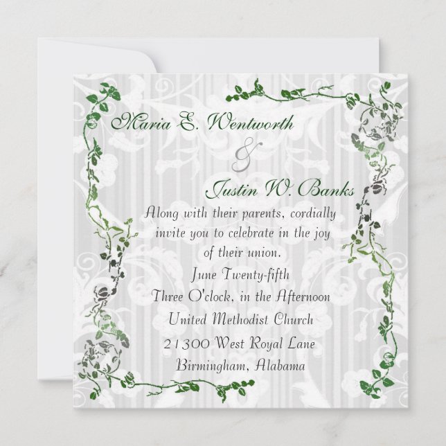 Elegante Invitación a la boda de Damasco Blanco cu (Anverso)