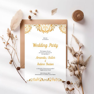 Elegante Invitación a la boda de damasco de oro