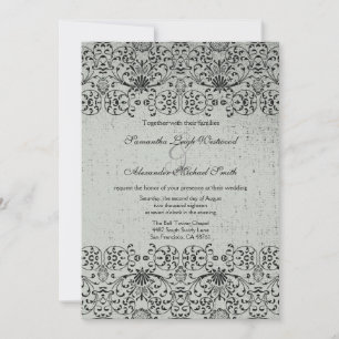 Elegante invitación a la boda de damasco negro pla