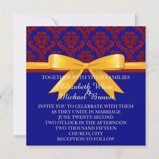 Elegante invitación a la boda de damascos (Anverso)
