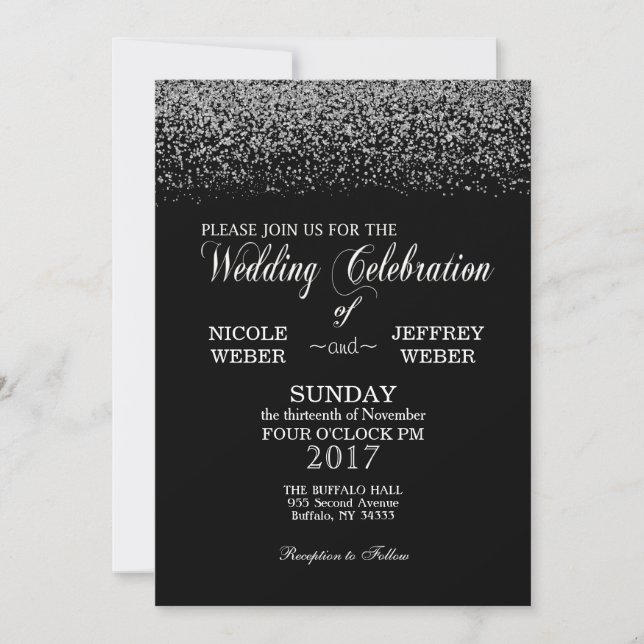 Elegante invitación a la boda de diamantes en blan (Anverso)