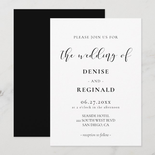 Elegante invitación a la boda de diseño (Anverso / Reverso)