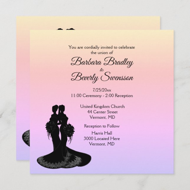 Elegante Invitación a la boda de dos novias (Anverso / Reverso)