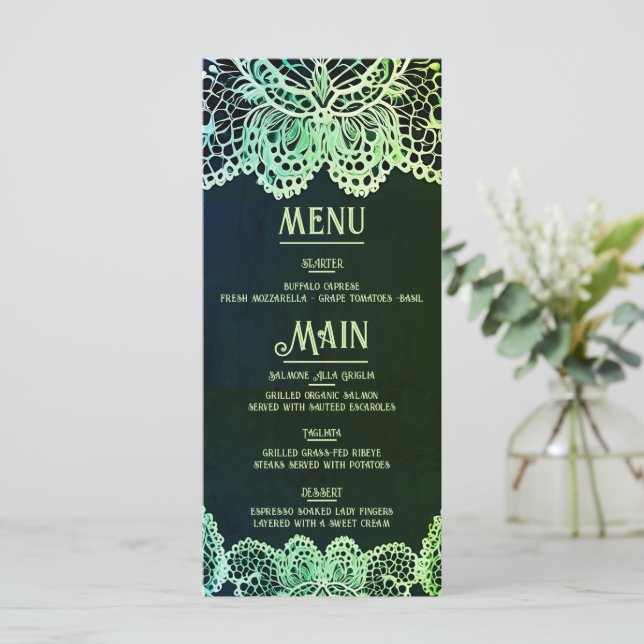 Elegante invitación a la boda de encaje (Anverso de pie)