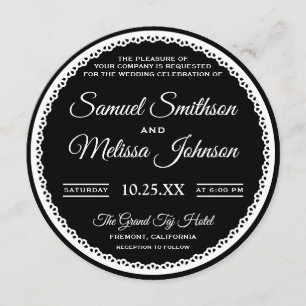 Elegante invitación a la boda de encaje blanco y n