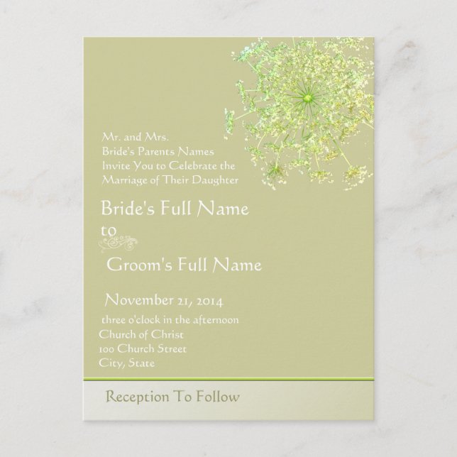 Elegante invitación a la boda de encaje de la Rein (Anverso)