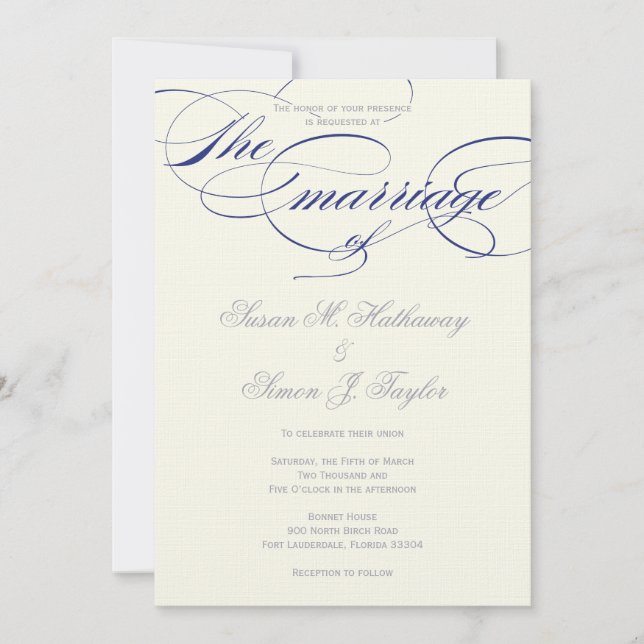 Elegante Invitación a la boda de escritura - Armad (Anverso)