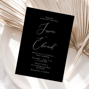 Elegante invitación a la boda de escritura negra