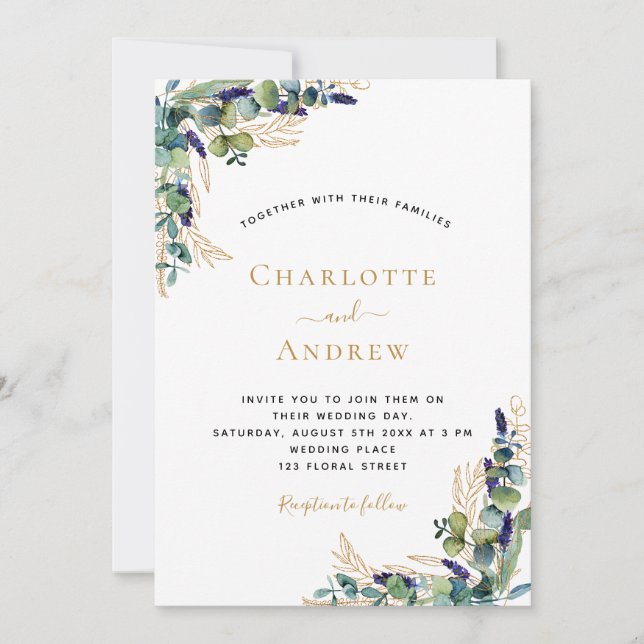 Elegante invitación a la boda de Eucalyptus (Anverso)
