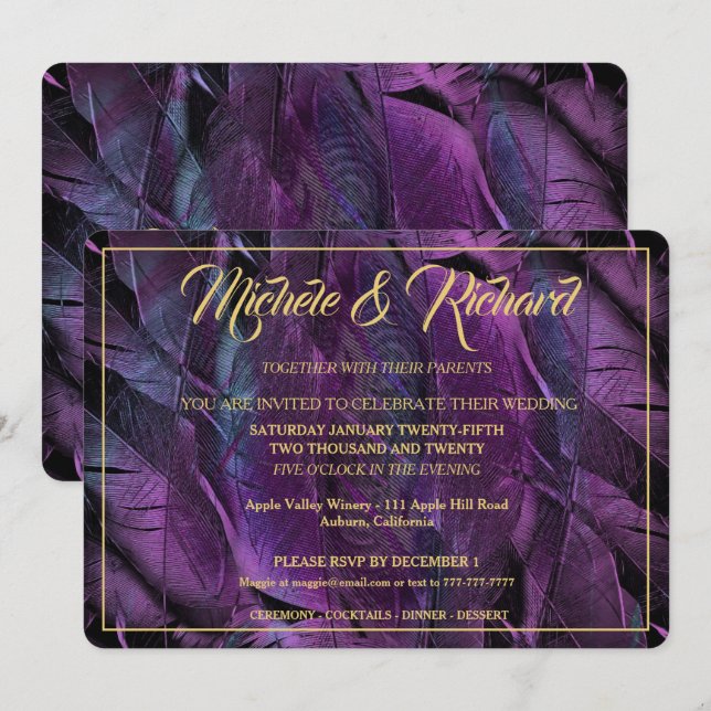 Elegante invitación a la boda de Feathered (Anverso / Reverso)