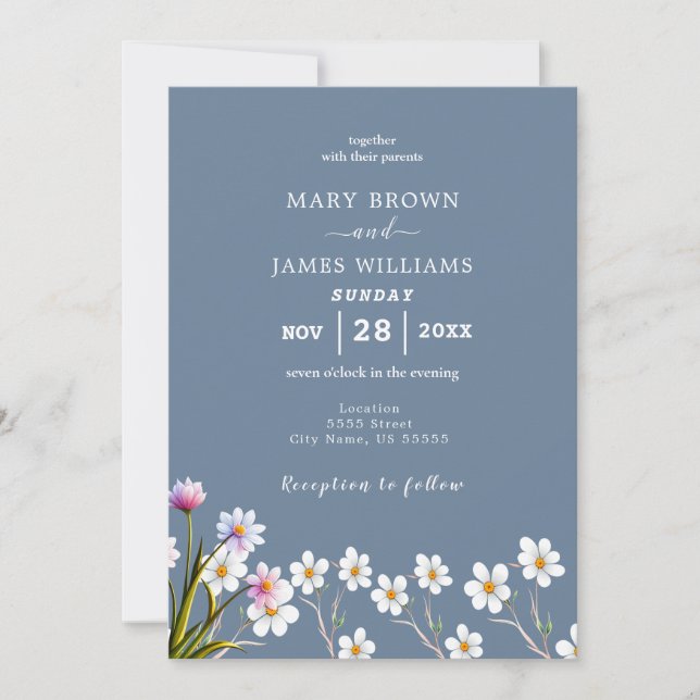 Elegante Invitación a la boda de Flor Silvestre Pe (Anverso)