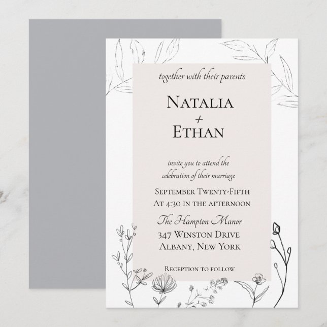 Elegante invitación a la boda de Flora (Anverso / Reverso)