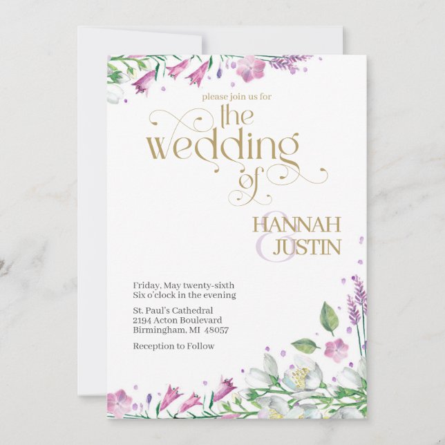 Elegante Invitación a la Boda de Florales de Prima (Anverso)