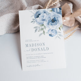 elegante invitación a la boda de flores azules pol