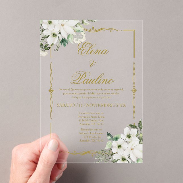 Elegante invitación a la boda de flores blancas en (Insitu (portátil))