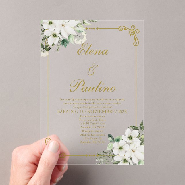 Elegante invitación a la boda de flores blancas en (Insitu (portátil))