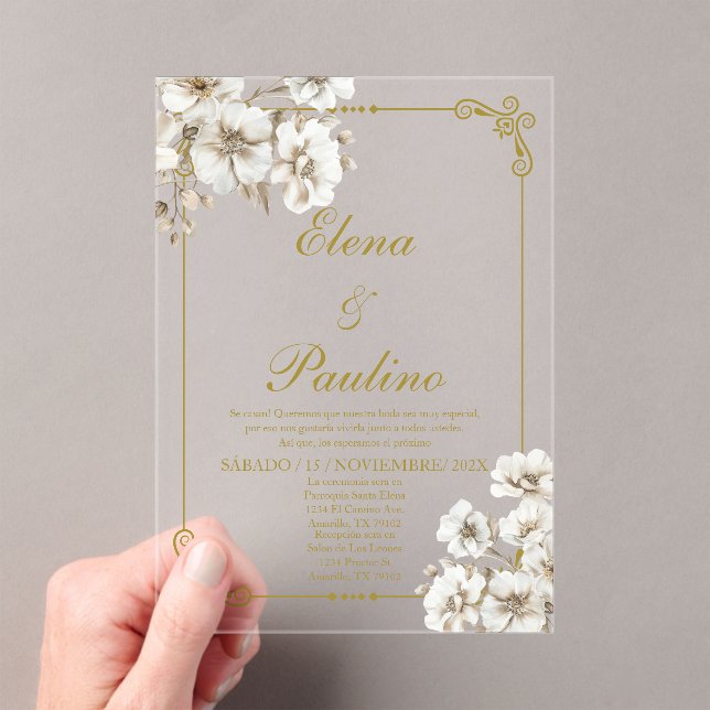 Elegante invitación a la boda de flores blancas en (Insitu (portátil))