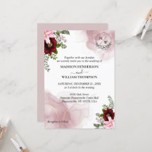 Elegante invitación a la boda de flores de Borgoña