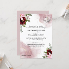 Elegante invitación a la boda de flores de Borgoña