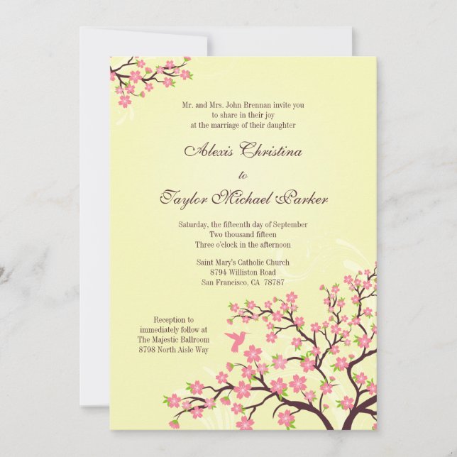 Elegante invitación a la boda de flores de cerezo  (Anverso)