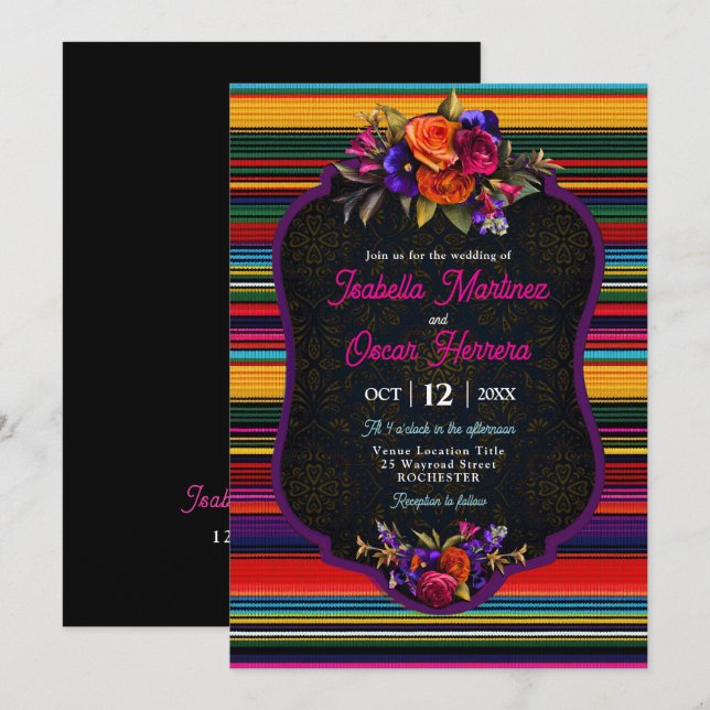 Elegante invitación a la boda de flores mexicanas (Anverso / Reverso)