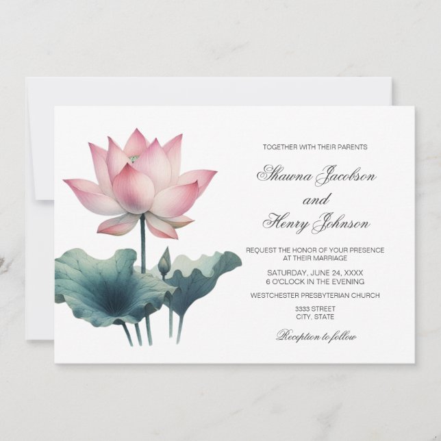 Elegante invitación a la boda de flores rosadas de (Anverso)