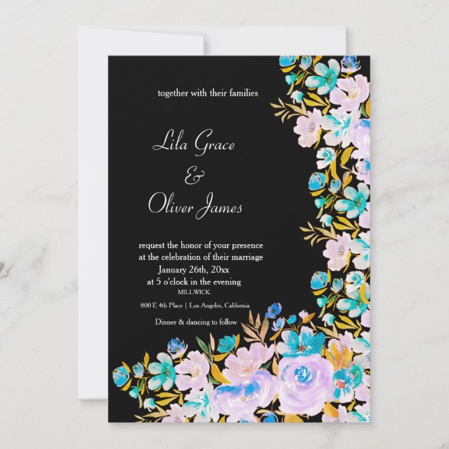 Elegante invitación a la boda de flores silvestres (Anverso)