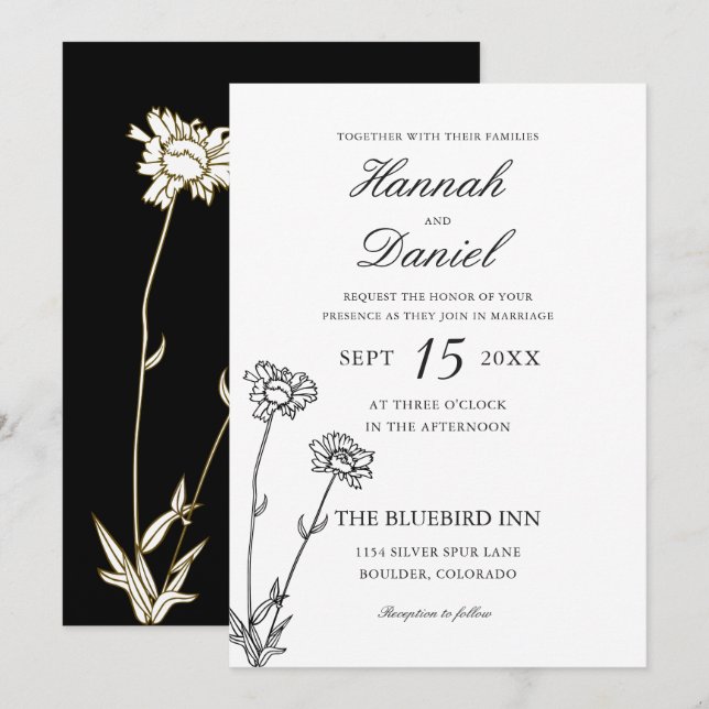 Elegante invitación a la boda de flores silvestres (Anverso / Reverso)